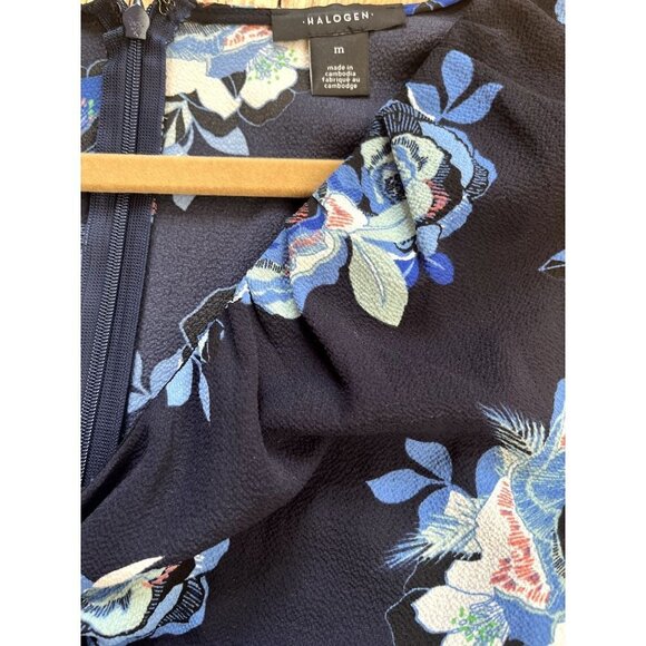 Halogen Navy Blue Floral Ruched Midi Dress M - Picture 12 of 16